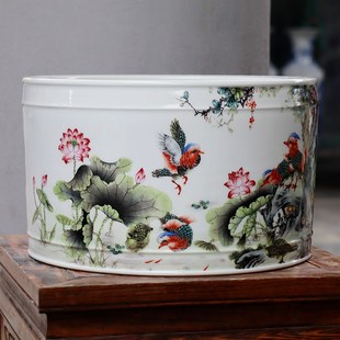 景德镇陶瓷器金鱼缸乌龟缸荷花睡莲缸直筒笔海笔筒桌面收纳中国风