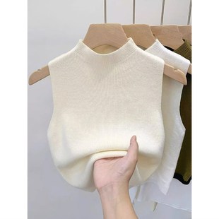 t恤上衣打底衫 针织小吊带背心女外穿夏季 半高领内搭无袖 短款 修身