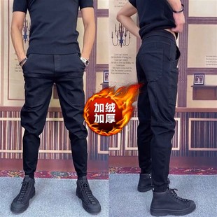 87男士秋季小脚裤六口袋多兜马裤工装裤大码男裤长裤黑色休闲裤男