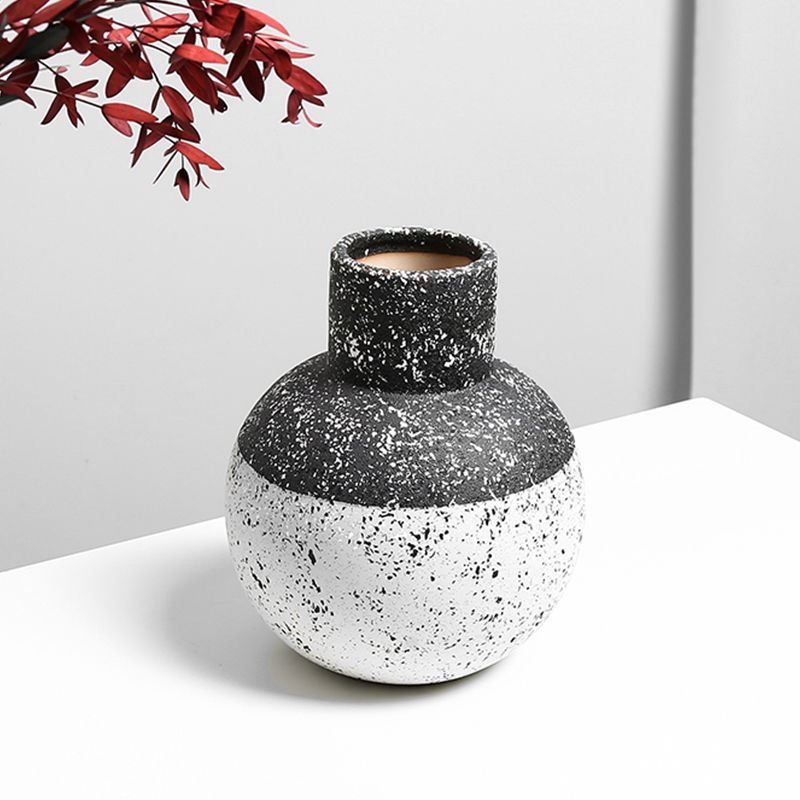 现代简约陶瓷黑白球体乾燥花瓶别墅酒店电视柜客厅桌面装饰摆饰