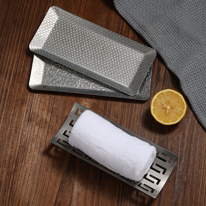 复古不锈钢毛巾盘做旧酒店餐厅毛巾托盘小吃盘烧烤盘甜品盘老式盘