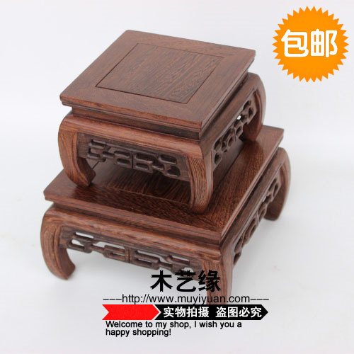 红木雕工艺品摆件底座正方形实木奇石盆景架子鸡翅木茶壶紫砂壶托图片