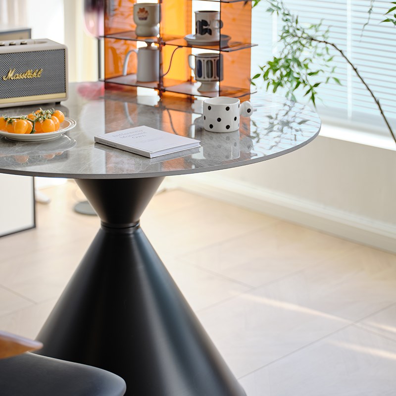 餐桌家用小户型现代简约风岩板桌洽谈商务办公桌客厅餐厅沙漏圆桌