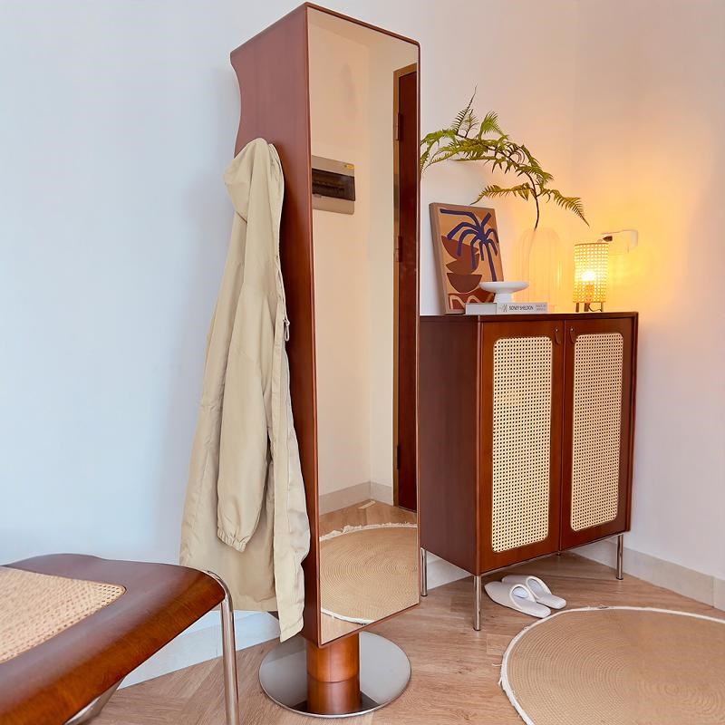 稍安物造仰望旋转镜柜全身穿衣镜中古落地杂志柜实木家用卧室床头