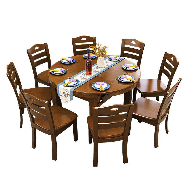 实木餐桌椅折叠伸缩多功能橡木铁轨木轨餐桌饭桌方桌跳台圆桌