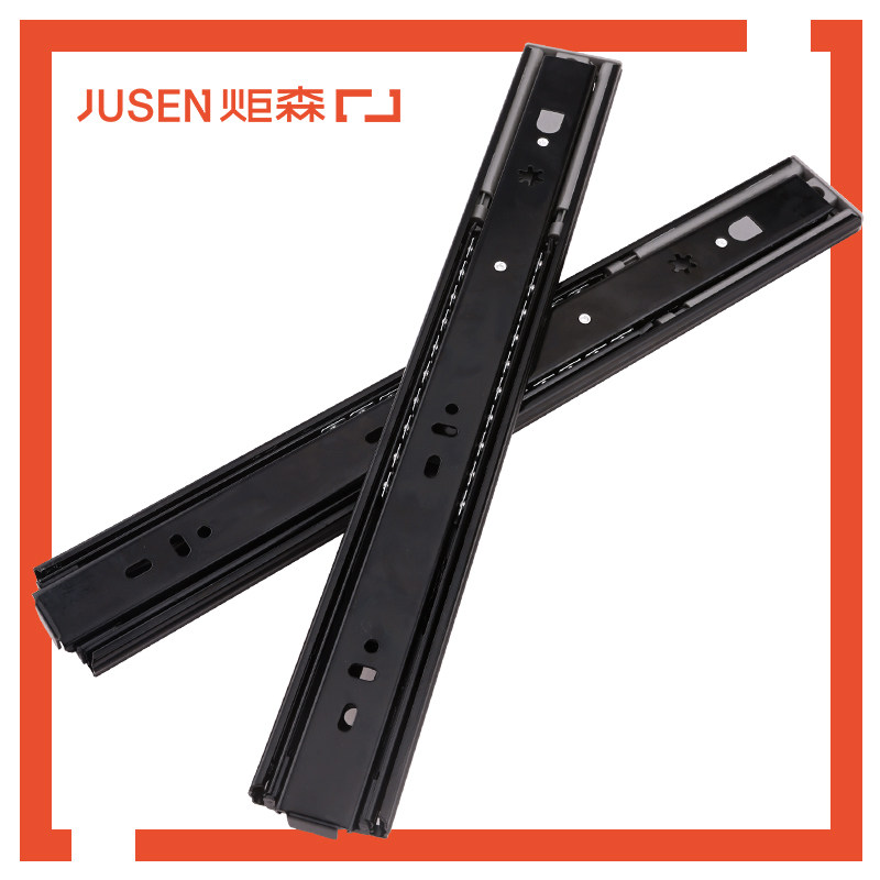 Jusen炬森黑色抽屉轨道滑道键盘托反弹静音三节轨道一按既弹滑轨
