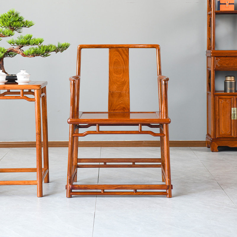 红木南宫椅中式休闲椅大果紫檀官帽椅全实木太师椅缅甸花梨木客椅