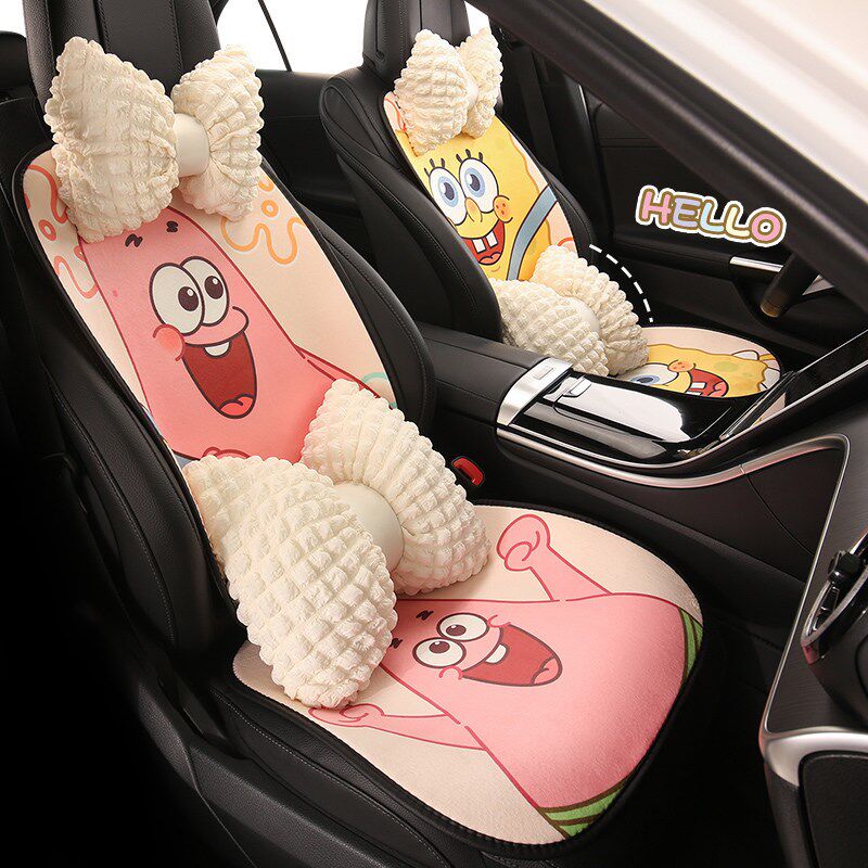 汽车坐垫冬季毛绒可爱卡通座垫保暖加绒加厚座椅套新款半包座套女