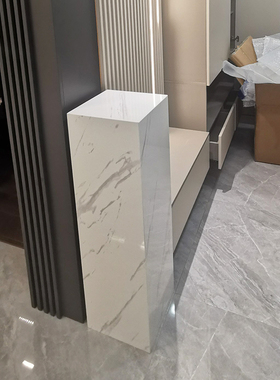 白色大理石底座摆件客厅玄关电视柜旁落地石柱基座摆台石墩雕塑台