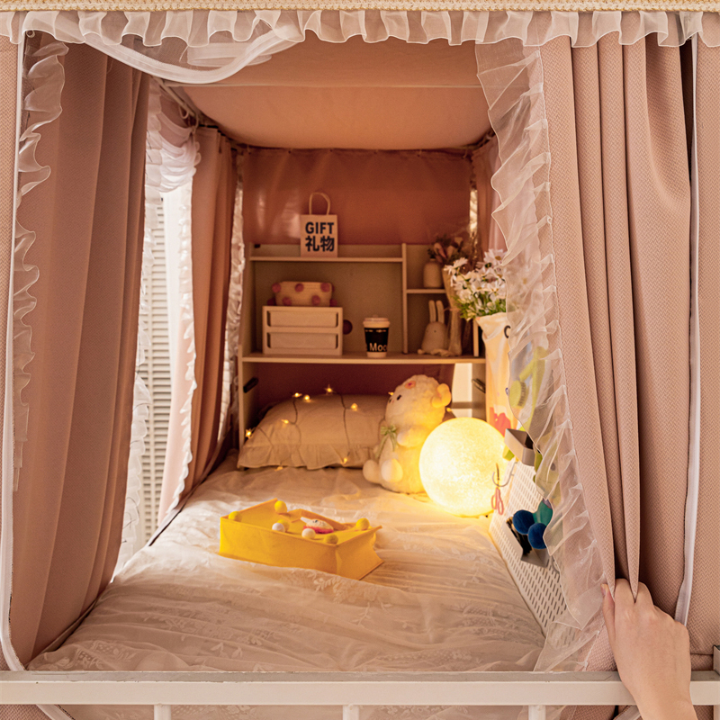 强遮光床帘蚊帐一体式大学生宿舍上下铺三开门寝室单人通用窗帘布