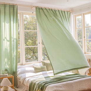 月珑纱2023新款 纱帘窗帘透光不透人绿色森系小清新阳台纱飘窗窗纱