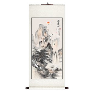迎客松入户新中式 饰画客餐厅书房山水国画 卷轴挂画玄关走廊过道装