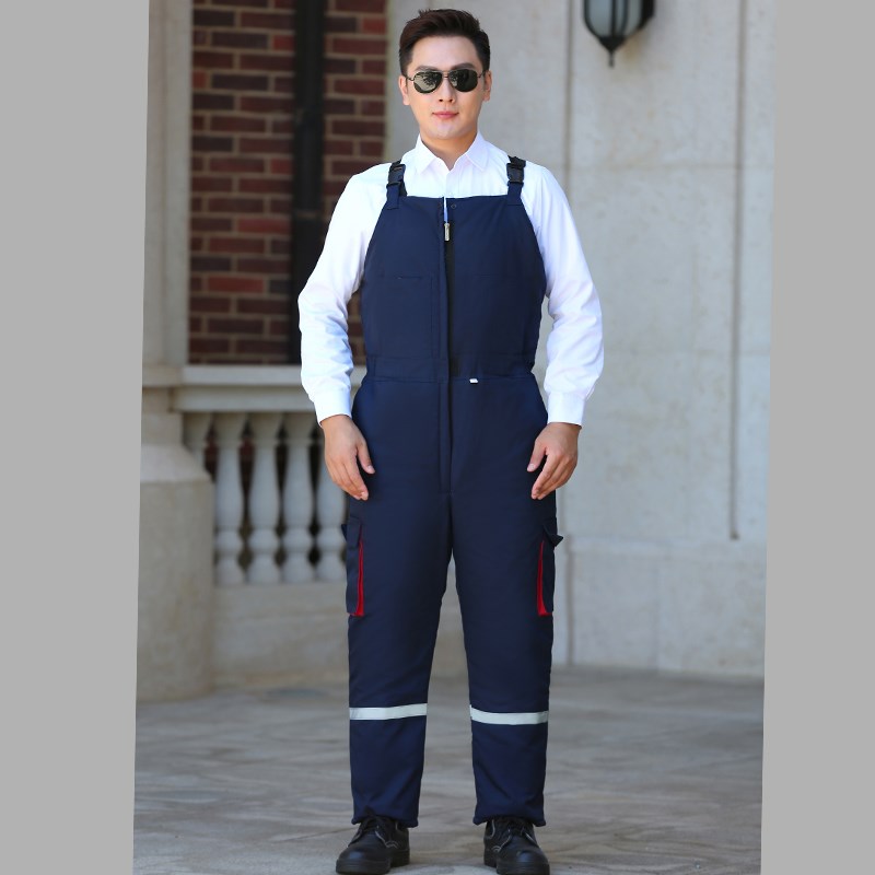 加厚棉裤工作服男冬季防寒服冷库工人船厂船员丝绵反光条背带棉裤
