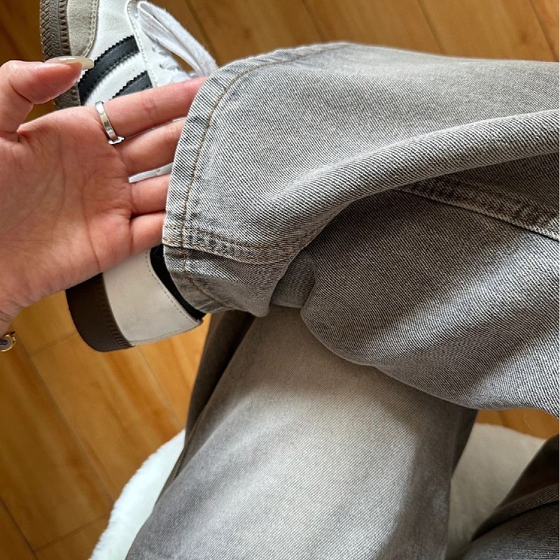 大码美式vibe复古做旧磨白阔腿牛仔裤女装宽松高腰显瘦直筒长裤子