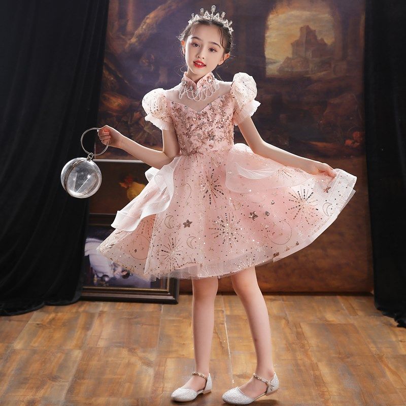 女童礼服公主裙粉色高端儿童主持人生日走秀小女孩钢琴演出服演奏