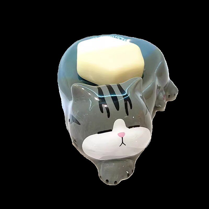 小猫咪陶瓷肥皂盒沥水可爱卡通不积水香皂盒洗手台卫生间陶瓷摆件