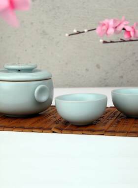 恒福新款东道汝窑大福便携旅行茶具套装景德镇手工一壶二杯快客杯