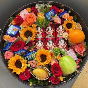 花束透明水果鲜花圆形插花礼品盒礼盒空盒鸡蛋面条生日透明圆盒