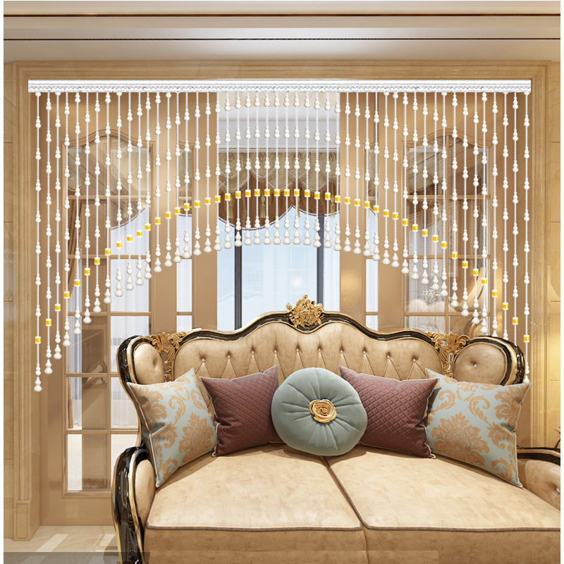 水晶桃木葫芦珠帘卧室门帘隔断玄关过道客厅阳台厕所免打孔挂帘子