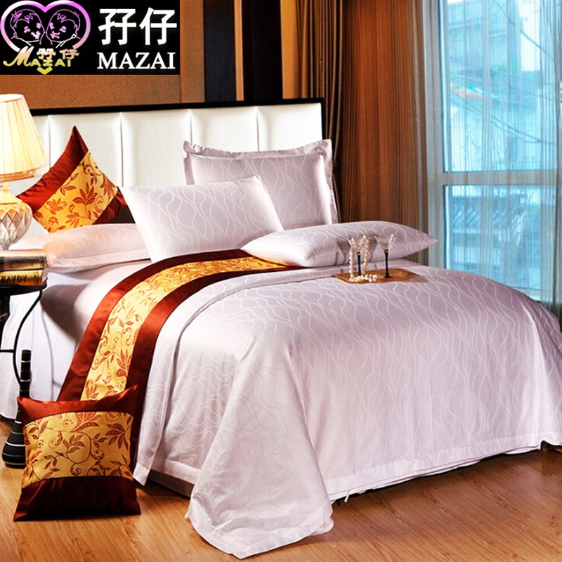 南宁定制酒店牀品 水波纹提花被套牀单布草 钦州供应宾馆牀上用品