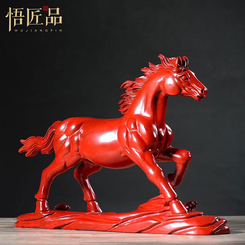 红檀木雕一马当先摆件实木雕刻生肖马工艺品马到成功家居客厅装饰