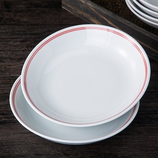 陶瓷红边盘子菜盘家用汤盘景德镇新款中式碟子餐盘商用瓷盘可加字