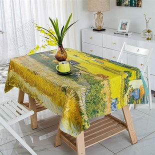 美术画室桌布防水防油梵高星空油画色彩丰收PVC防烫免洗餐桌台布