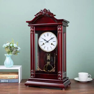 老式复古实木机械座钟客厅中式桌面摆放时钟家用报时上链创意台钟
