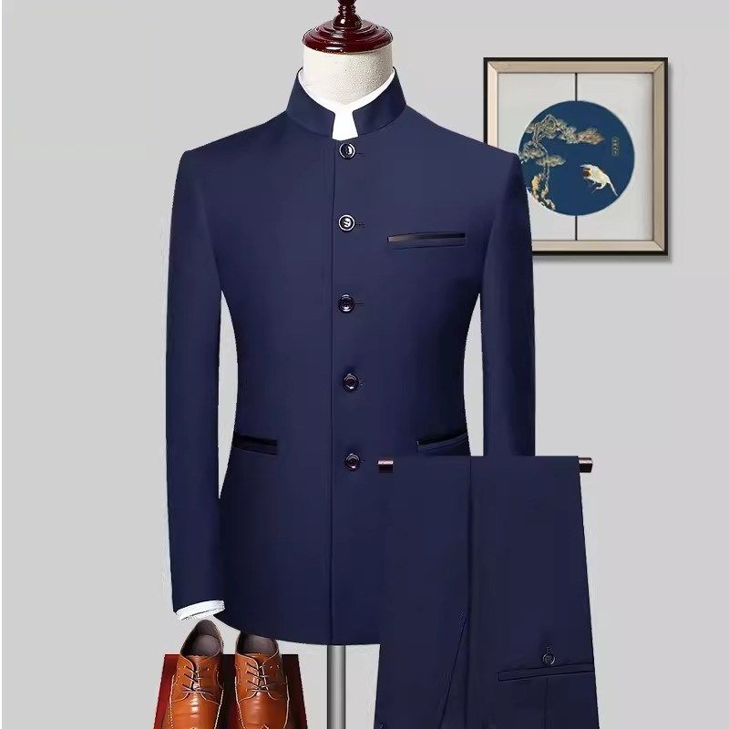 中山装套装男士正装中华立领西服男中式结婚礼服表演出中国风西装