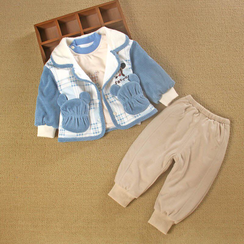 0一1岁半男宝宝装婴儿衣服春秋冬西装分体款夹棉外套三件套装季天