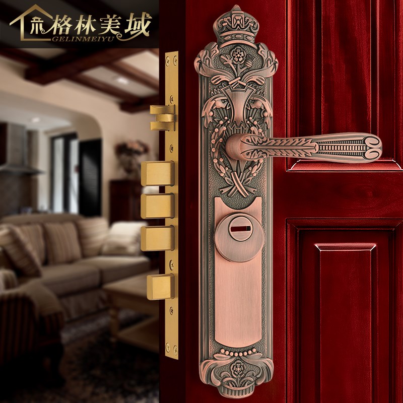 格林美域 欧式大门锁黄铜防盗门锁 金属门锁子母门入户实木门锁
