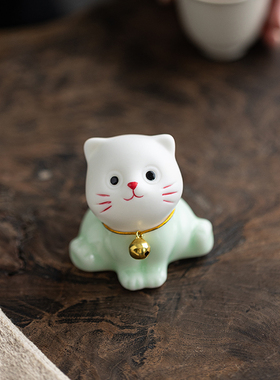 青瓷可爱小猫咪摆件陶瓷动物卡通治愈系萌宠招财家居客厅桌面装饰