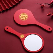 结婚备婚用品新娘女方陪嫁手持化妆镜子婚庆喜镜红色梳子一对嫁妆
