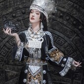 秋冬苗族服装 女黑色土家族盛装 少数民族苗疆少女旅拍摄影演出服新