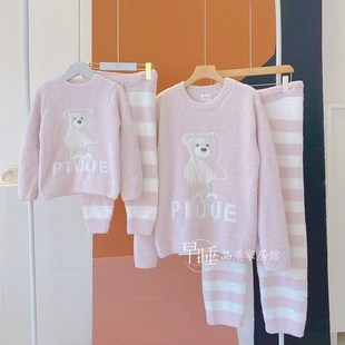 GP亲子睡衣女秋冬软绵绵儿童家居服套装珊瑚绒儿童宝宝保暖半边绒