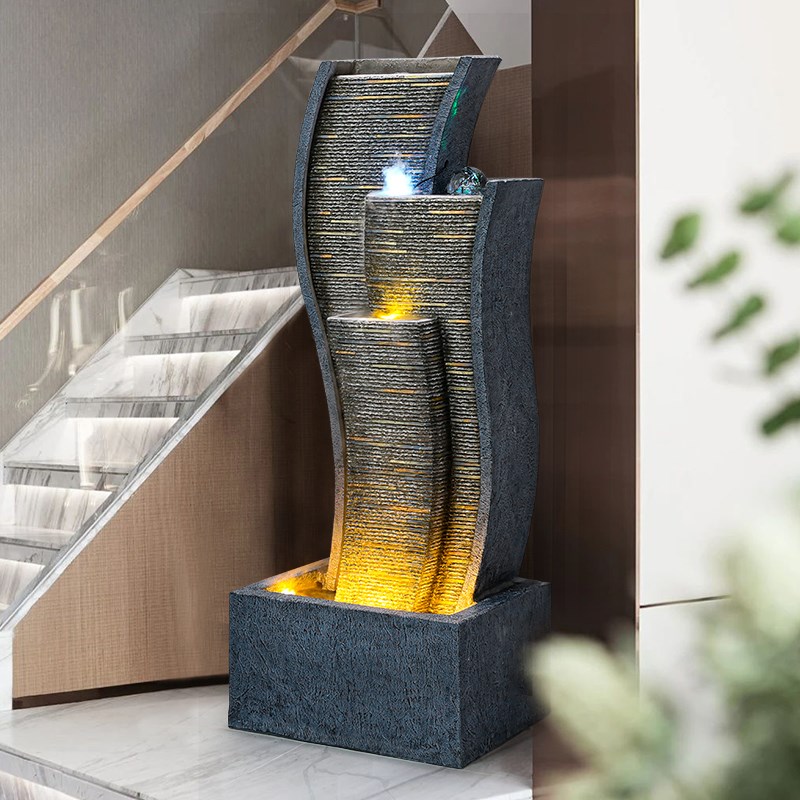 办公室前台流水摆件循环水生财室内雾化加湿器造景水幕墙屏风景观