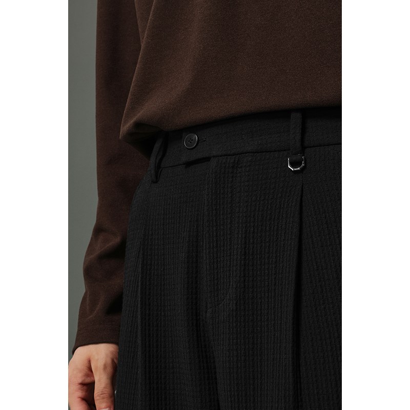 w2x2024新款春秋季棱织提花休闲裤男直筒宽松垂坠感小西裤长裤子