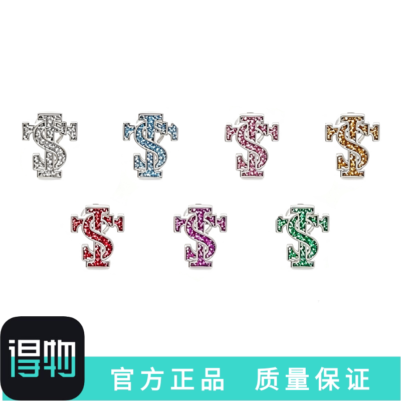 S925纯银针STK闪粉珐琅耳钉男金属字母钻石镶嵌个性装饰耳饰送礼