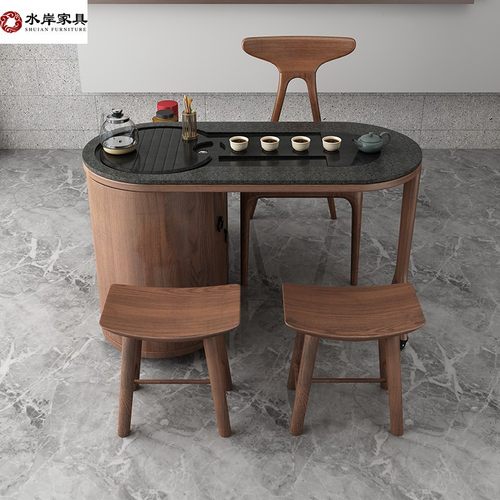 阳台茶桌家用小茶台现代简约移动茶车实木带轮可旋转折叠功夫茶桌