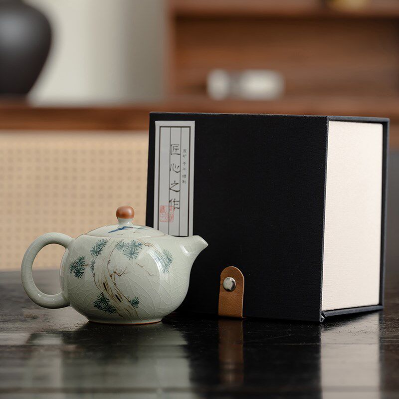 哥窑手绘西施壶冰裂釉泡茶壶单壶家用陶瓷泡茶器功夫茶具一壶一杯