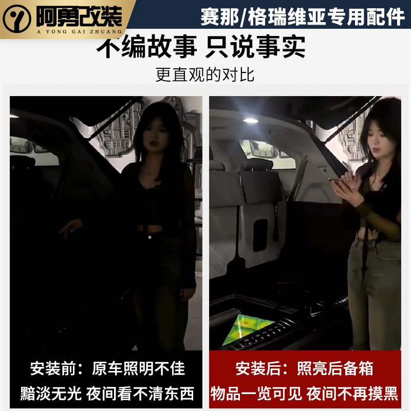 适用sienn赛那尾箱灯塞纳尾门灯格瑞维亚后备箱灯LED阅读灯阿勇