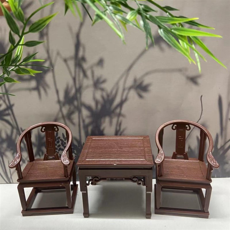 古风拍照迷你摆件模型微缩家具小圈椅官桌子屏风摆件复古全套
