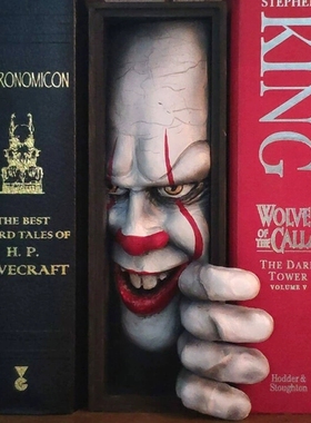 万圣节恐怖回魂小丑书签雕像创意装饰书架上的怪物树脂摆饰工艺礼