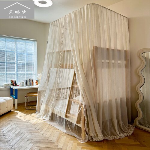 双层亚麻蚊帐加厚高低床支架家用双人落地子母床儿童床直梯床幔