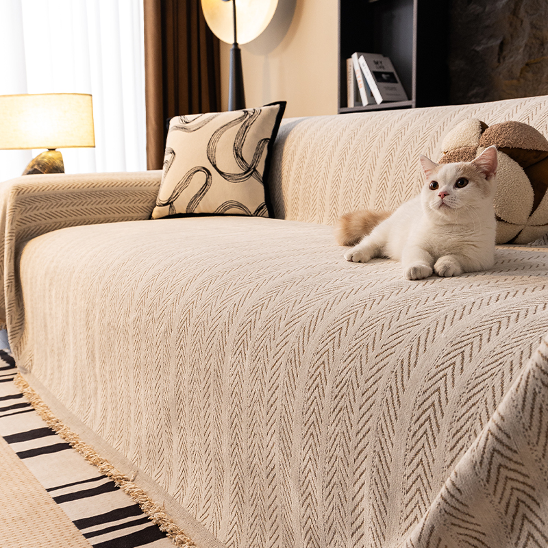 2024新款鱼骨纹雪尼尔沙发巾沙发盖布四季通用全包坐垫套罩盖毯子