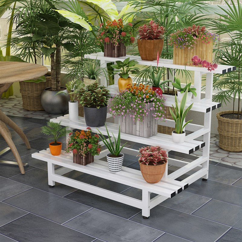 室外阳台防水防腐防锈可移动带轮花架梯形多肉架铁艺落地式盆栽架