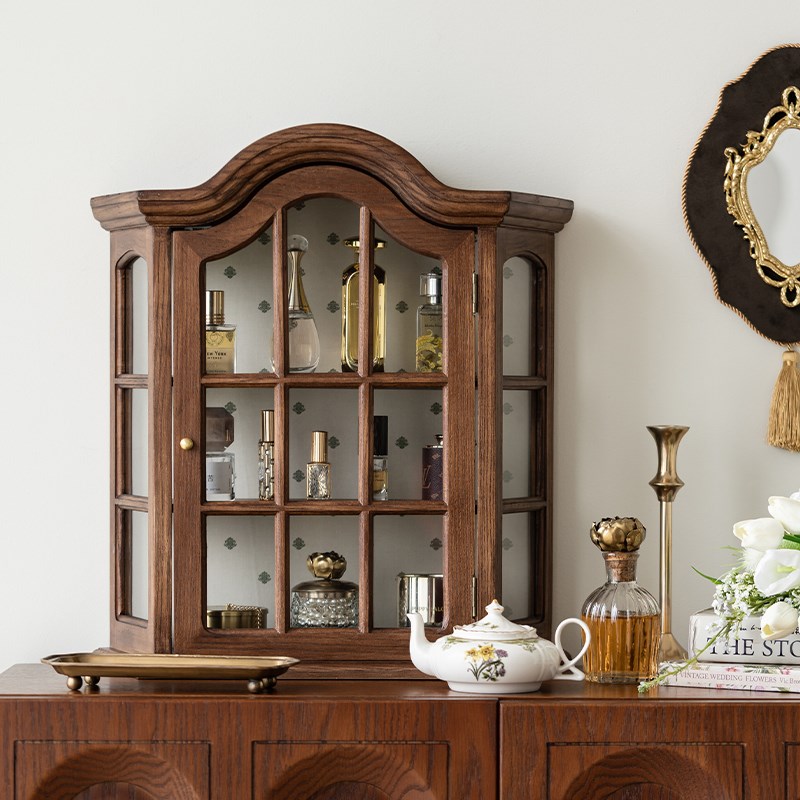 润家家居法式中古风实木玻璃壁柜橱窗柜家用吊柜酒柜杯架展示柜
