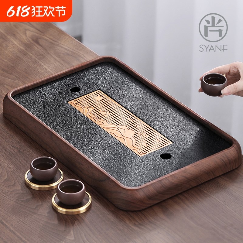 茶盘家用2025新款仿乌金石办公室小型茶台茶具沥水干泡台茶托盘