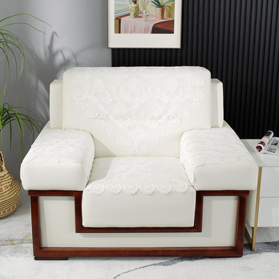 唯米9935百搭白色蕾丝接待会议办公室单人位会客沙发巾靠背巾罩套