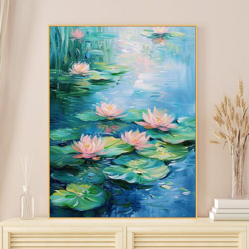 莫奈睡莲diy数字油画 高级感荷花手工填色丙烯花卉解闷油彩装饰画